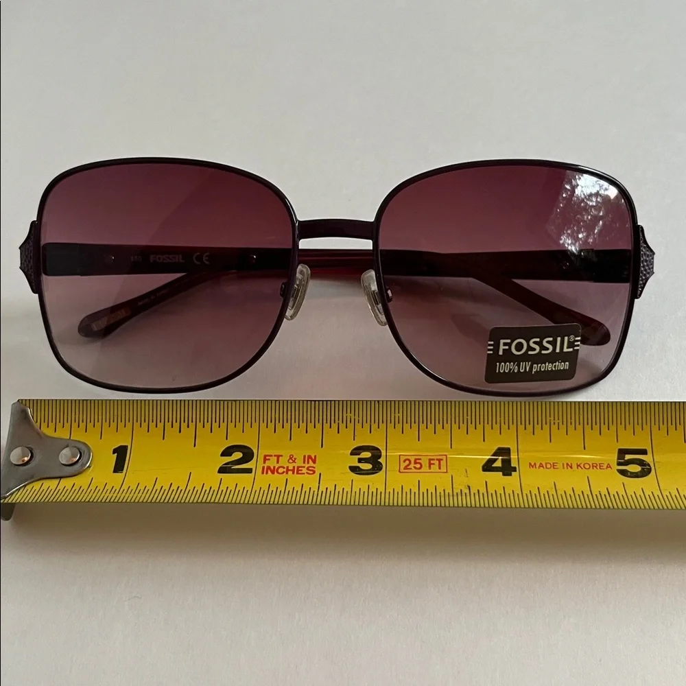 FOSSIL NWOT Addie Plum Fade 100% UV Textured Metal 56-16-130 Square Sunglass